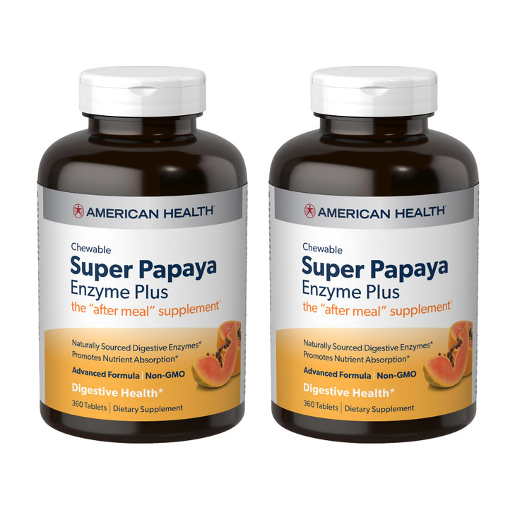 American Health Super Papaya Enzyme Plus - 360 Chewable Tablets, Pack of 2