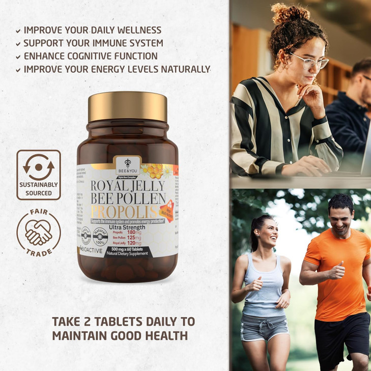 Bee and You Royal Jelly Tablet, Propolis Extract, Bee Pollen, 100% Natural