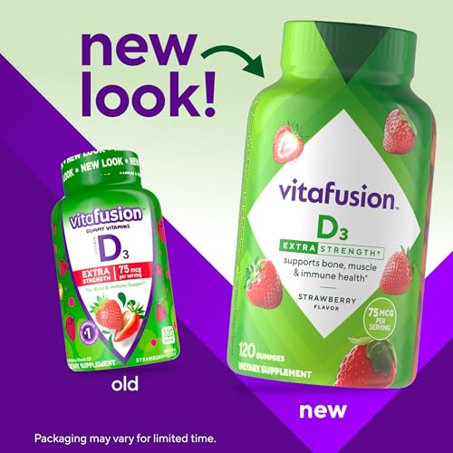 vitafusion Extra Strength Vitamin D3 Gummy, Strawberry Flavored Bone and Immune