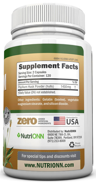 NutriONN PSYLLIUM Husk Capsules - 1450mg Per Serving