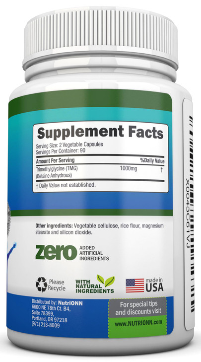 TMG Trimethylglycine Supplement - 1000mg - 180 Capsules