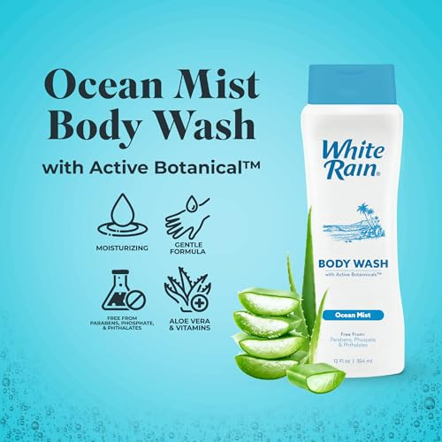 White Rain Ocean Mist Body Wash for Men & Women, 12 fl oz - Moisturizing Shower Gel Body Wash for Women & Men - Paraben-Free, Gentle Cleansing with A