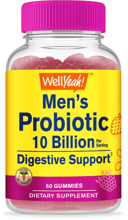 WellYeah Probiotic Gummies for Men with 10 Billion CFUs, Restore Natural