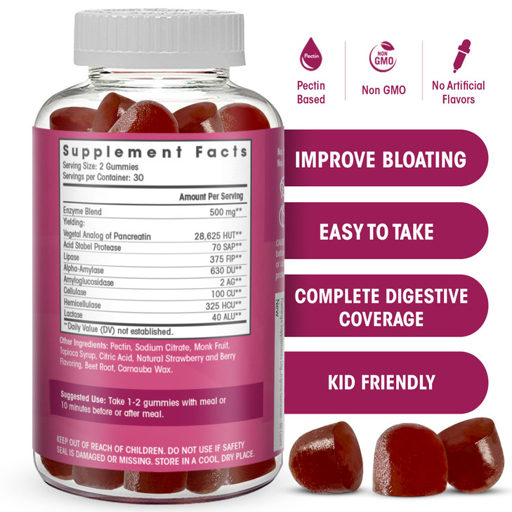 Digestive Enzymes Chewable Gummies: Helps Food Intolerance, Debloat, and
