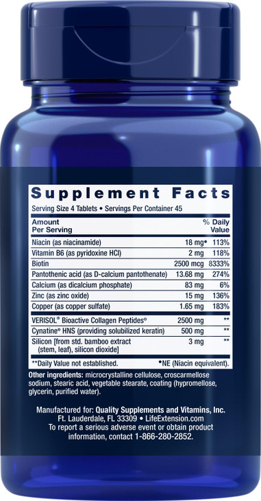 Life Extension Hair, Skin & Nails Collagen Plus Formula, 180 Tablets (Pack of 2)