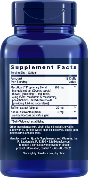 Life Extension MacuGuard 90 softgels (Pack of 2) with Saffron & Astaxanthin