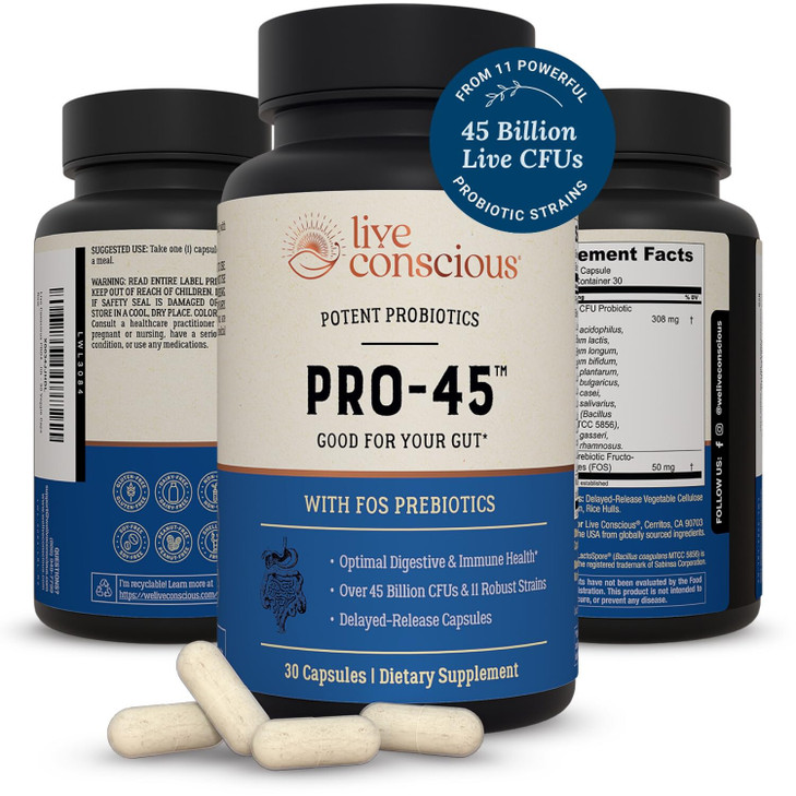 Live Conscious PRO45 Probiotics for Women & Men: Comprehensive Formula, 45