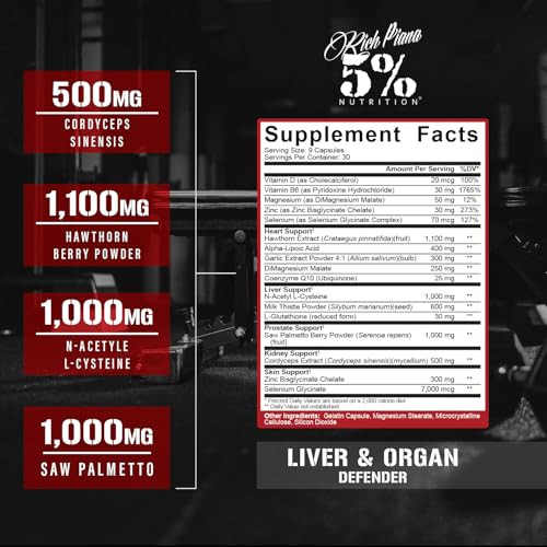 5% Nutrition Rich Piana Liver & Organ Defender Cycle Support Plus NAC