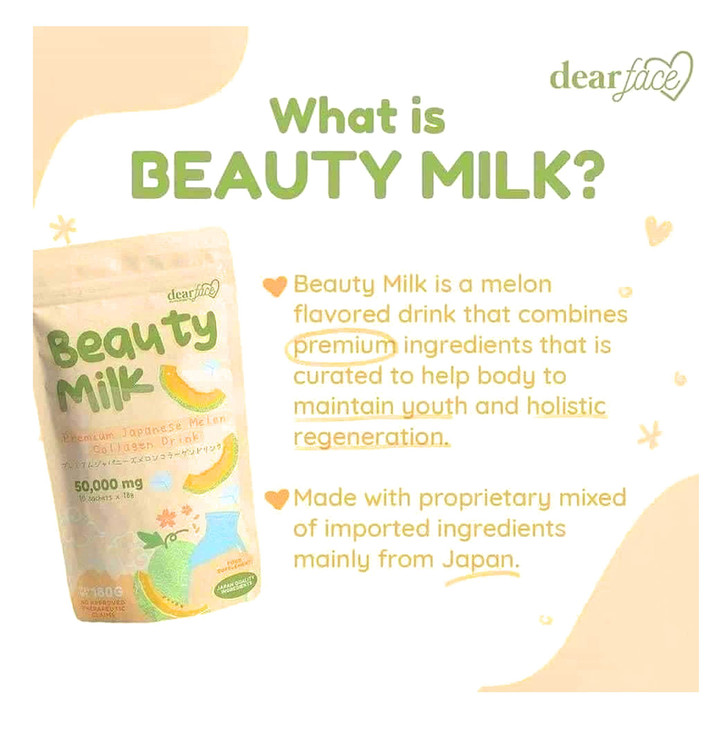 Dear Face 2 Packs Beauty Milk Japanese Collagen Melon Drink