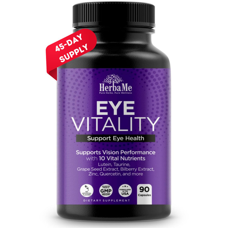 HerbaMe Eye Vitamins Supplement with Lutein, Bilberry, Beta Carotene, L-Taurine