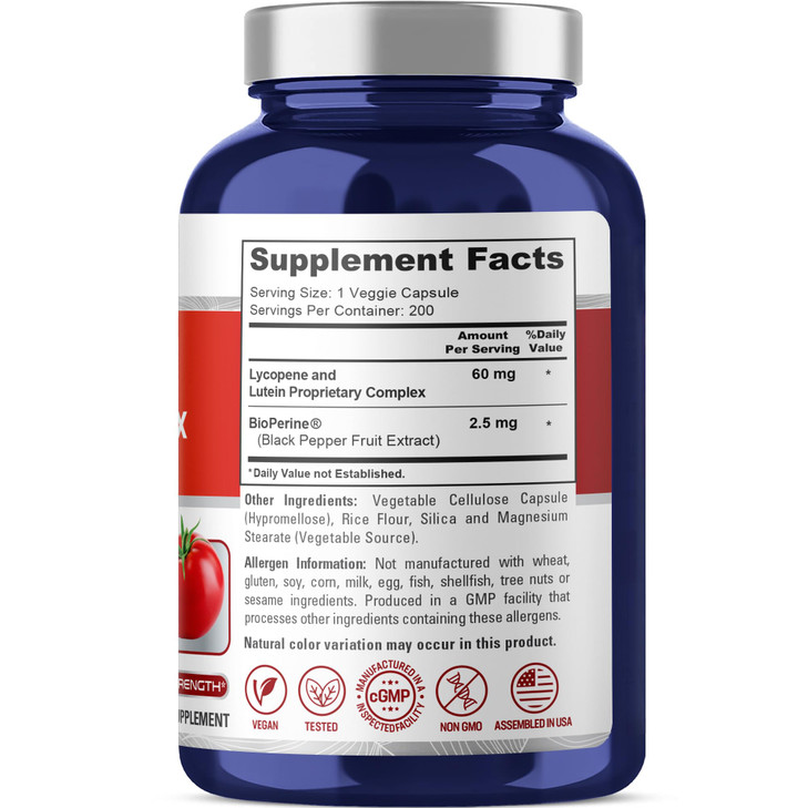 NusaPure Lycopene & Lutein Complex 60mg per Caps, 200 Veggie Capsules (Non-GMO