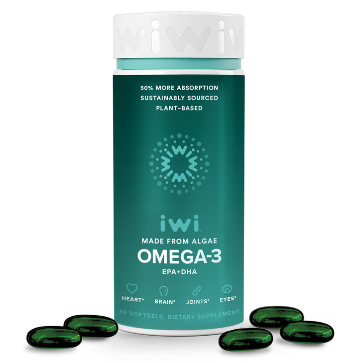 Iwi Omega-3, 30 Softgels (30 Servings), Vegan Plant-Based Algae Omega 3 with EPA