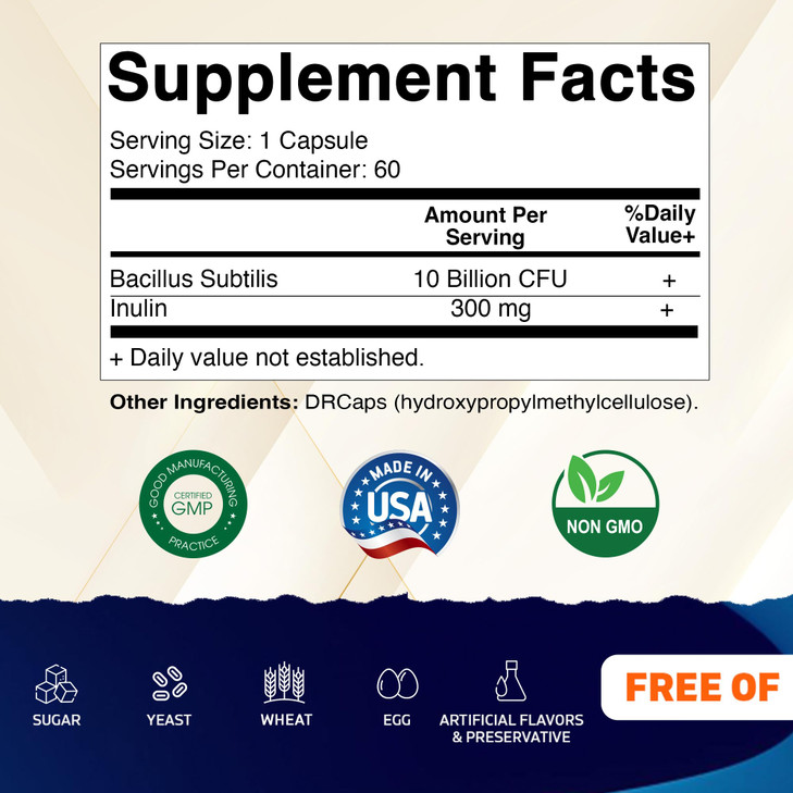 Vitamatic Bacillus Subtilis 10 Billion per DR Capsule - 60 Count