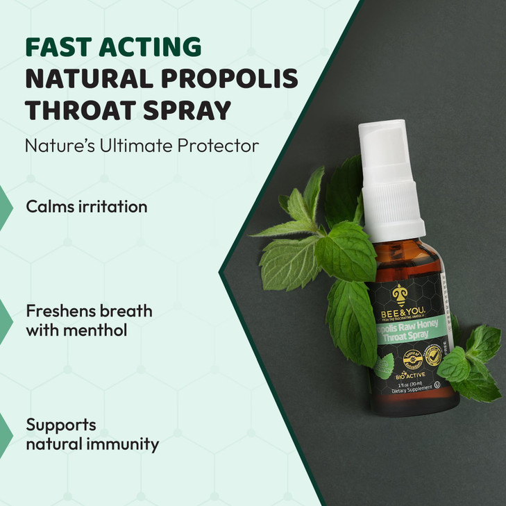 Bee and You Natural Bee Propolis Throat Spray for Immune Support Sore Throat