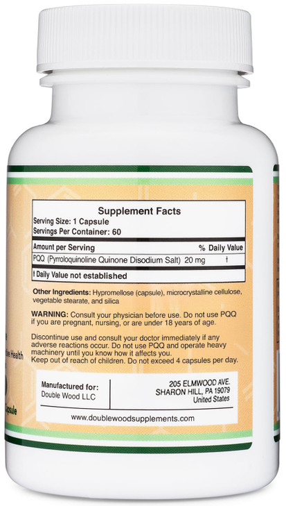 PQQ Supplement - 20mg, 60 Capsules (Pyrroloquinoline Quinone)