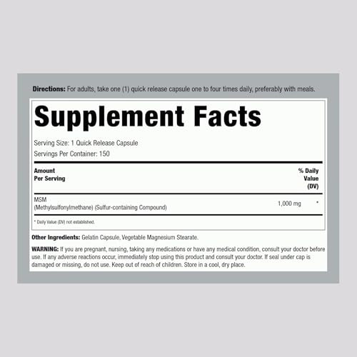 Lindberg MSM Capsules 1000mg - 150 Pills - Supplement
