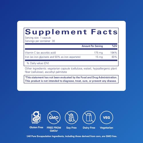 Pure Encapsulations Iron-C - 15 mg - 175 mg Vitamin C