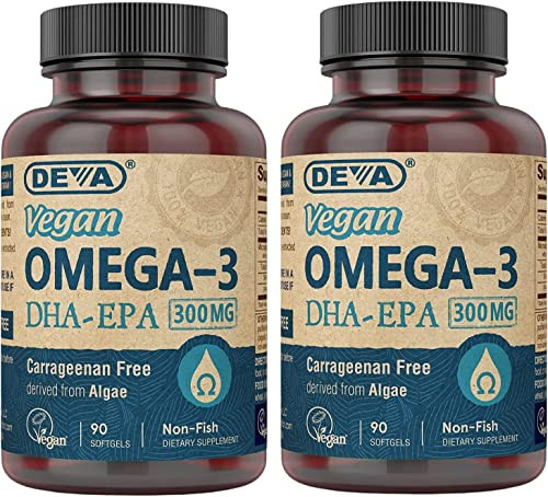 DEVA Vegan DHA-EPA Nutritional Supplement, Non-Fish Derived from Algae, 300 mg