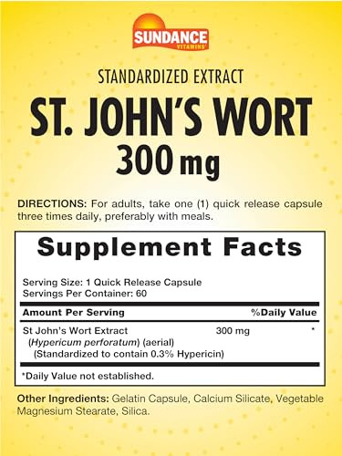 Sundance St. John's Wort Capsules | 300mg | 60 Count | Non-GMO and Gluten Free Standardized Extract