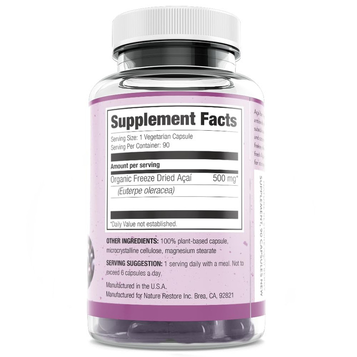 Nature Restore Organic Acai Berry Supplement, Freeze Dried, 90 Acai Berry
