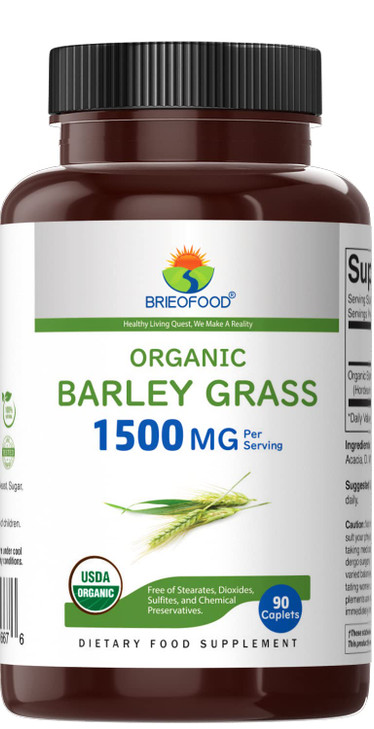 Brieofood Organic Barley Grass 1500mg, 45 Servings, Vegetarian, Gluten Free, 90