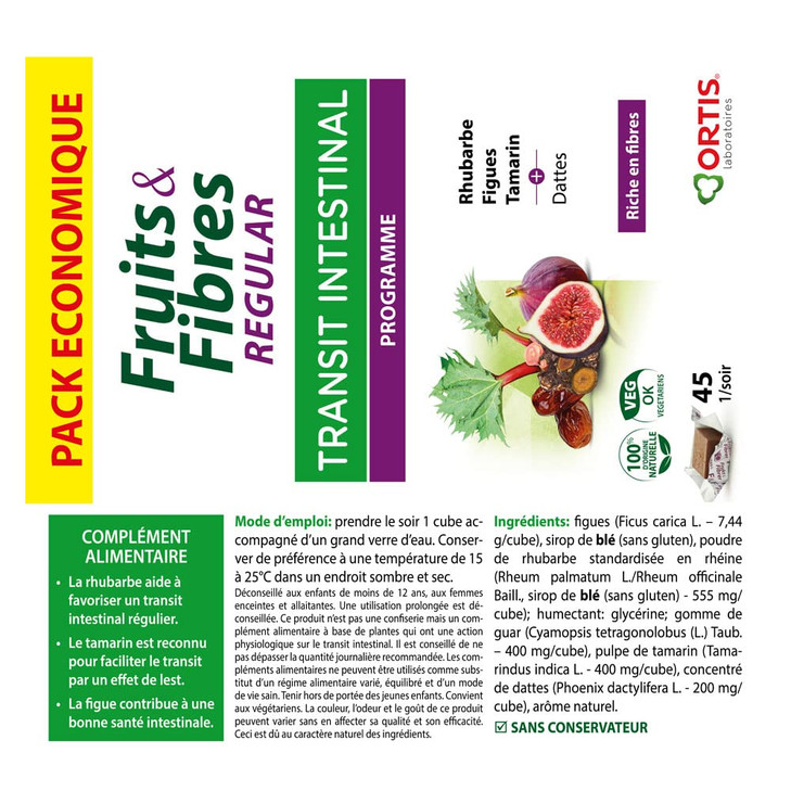 Ortis Fruits & Fibres Regular 45 Squares to Chew
