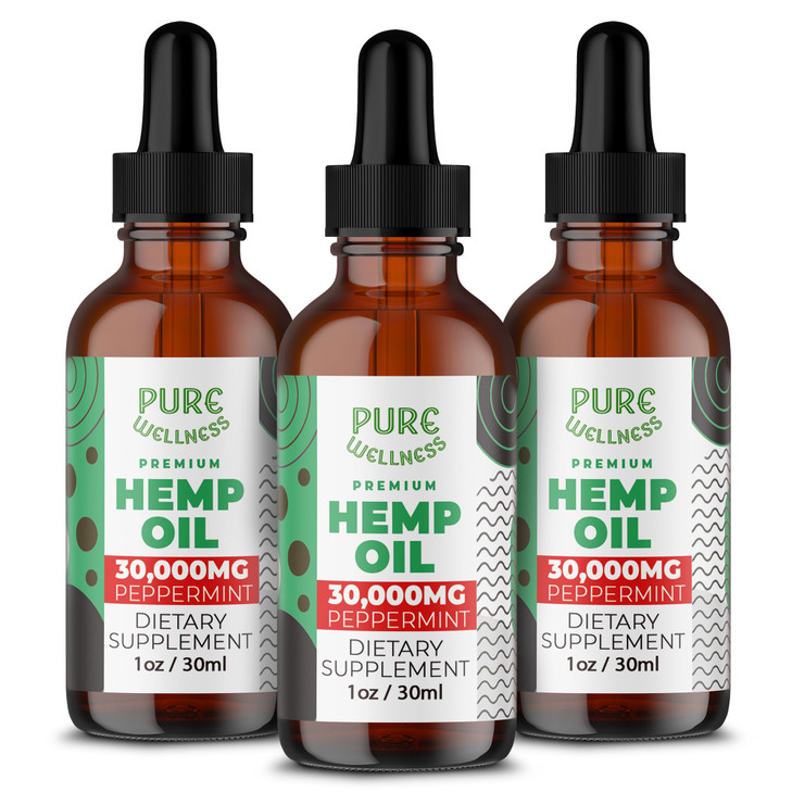 Pure Wellness Organic Hemp Seed Oil (2 Oz), Peppermint Flavor, High Potency