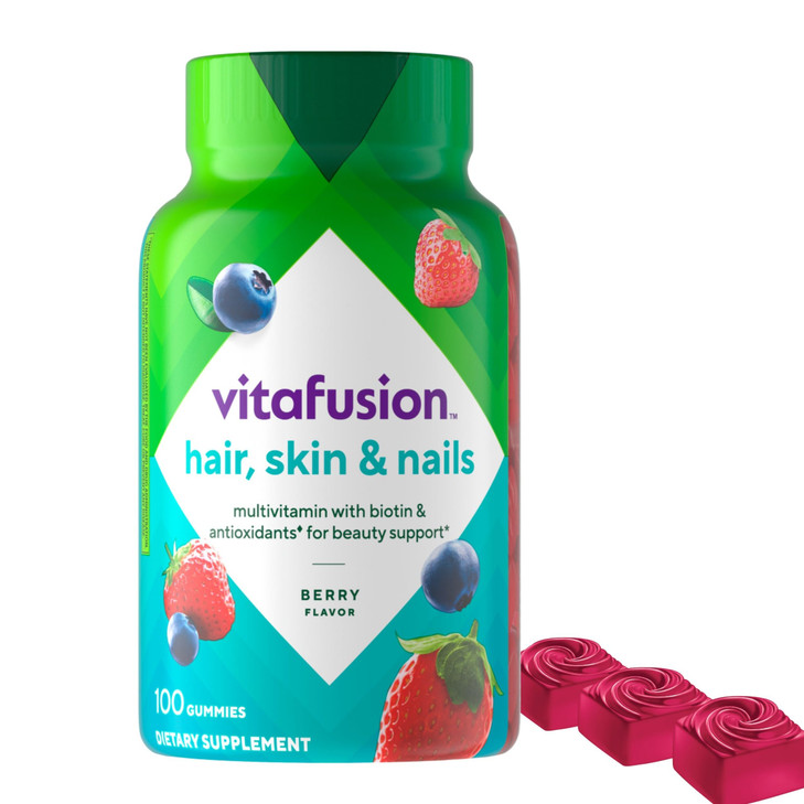 Vitafusion Gorgeous Hair, Skin Nails Multivitamin Gummy Vitamins, plus Biotin and Antioxidant vitamins CE, Raspberry Flavor, 100ct (33 day supply), f