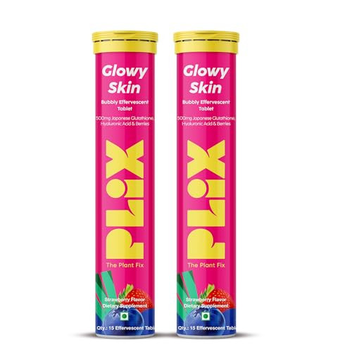 PLIX Glowy Skin 500mg Glutathione Supplement with Hyaluronic Acid, Vitamin C, E