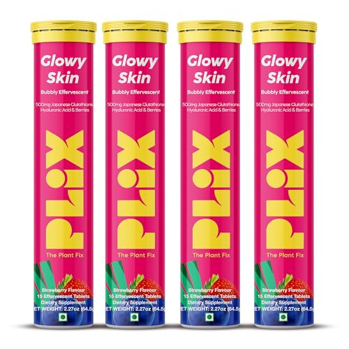PLIX Glowy Skin 500mg Glutathione Supplement with Hyaluronic Acid, Vitamin C, E