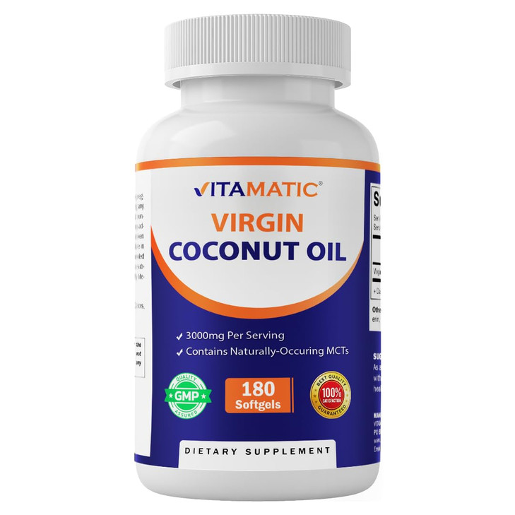 Vitamatic Virgin Coconut Oil Softgels, 3000 mg Per Serving, 60 Servings, 180