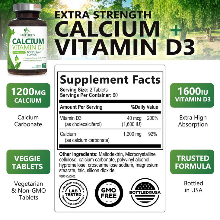 Calcium Supplement 1200 mg - with Vitamin D3 for Best Absorption