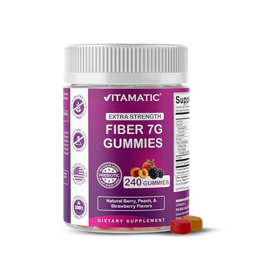 Vitamatic Prebiotic Fiber Gummies for Adults, 7G Extra Strength, Zero Sugar