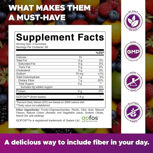Vitamatic Prebiotic Fiber Gummies for Adults, 7G Extra Strength, Zero Sugar