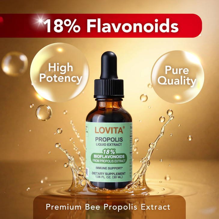 LOVITA Bee Propolis Liquid Extract 500mg, 5:1 Resin Drops with 18%