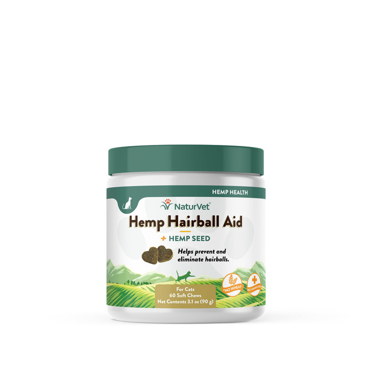 NaturVet Hemp Hairball Aid Plus Hemp Seed for Cats, 60 ct Soft Chews, Made