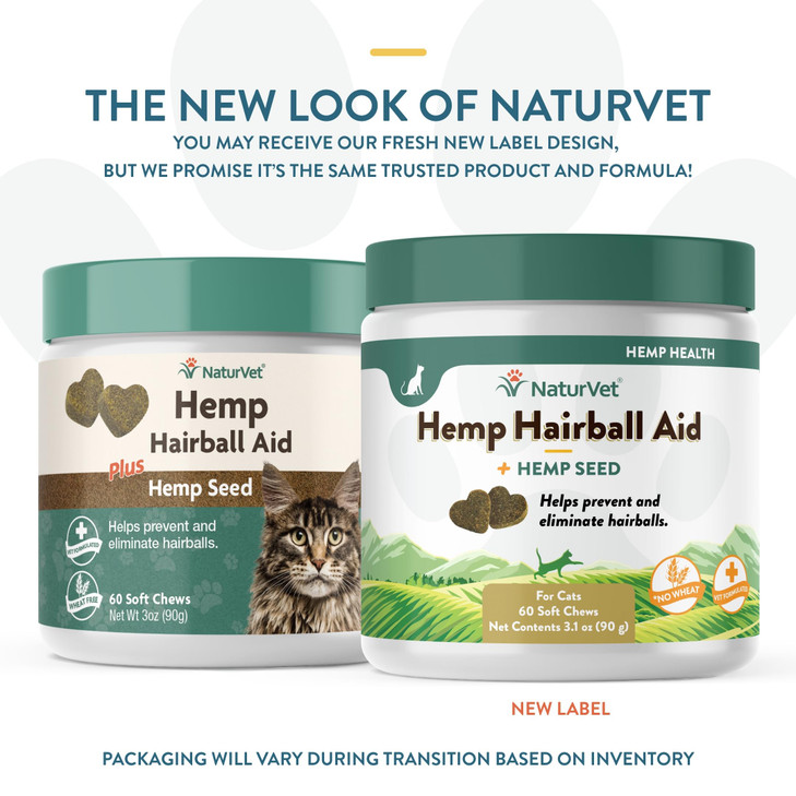 NaturVet Hemp Hairball Aid Plus Hemp Seed for Cats, 60 ct Soft Chews, Made