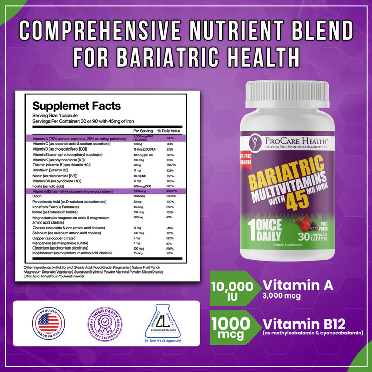 Procare Health Bariatric Multivitamin with Iron 45mg Chewable (30 Tablets)