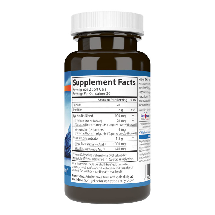 Carlson - Super DHA Plus Lutein, 1000 mg DHA + 20 mg Lutein, 60 Softgels