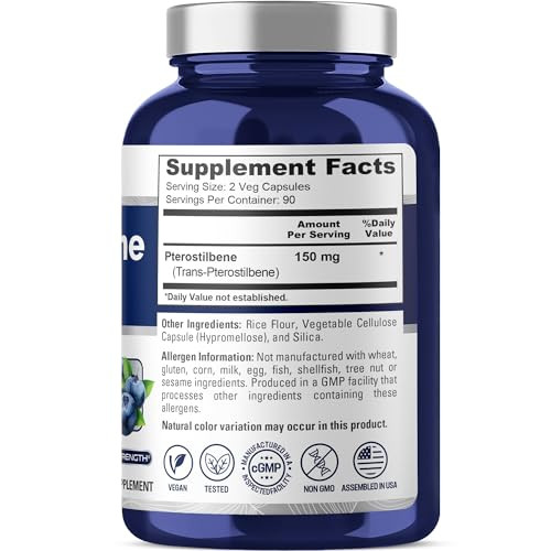 NusaPure Pterostilbene 150mg 180 Veggie Caps (Non-GMO, Vegan)