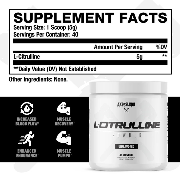 Axe & Sledge Basics Citrulline - 5g Pure Citrulline, Unflavored, 40 Servings