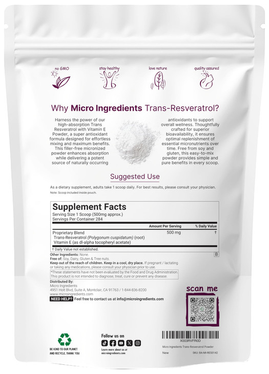 Pure Trans-Resveratrol Powder with Vitamin E, 5 Ounce, 2 in 1 Formula