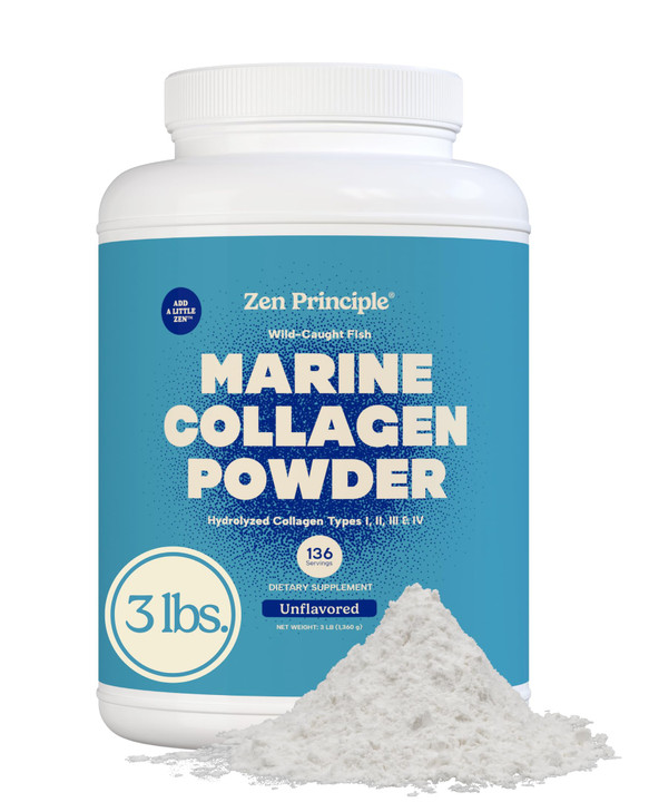 Zen Principle Marine Collagen Peptides Powder 3lb. Wild-Caught Fish, Non-GMO.