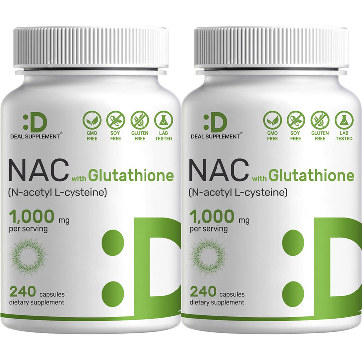 2 Pack NAC Supplement (N-Acetyl Cysteine) 1,000mg Serving with Reduced