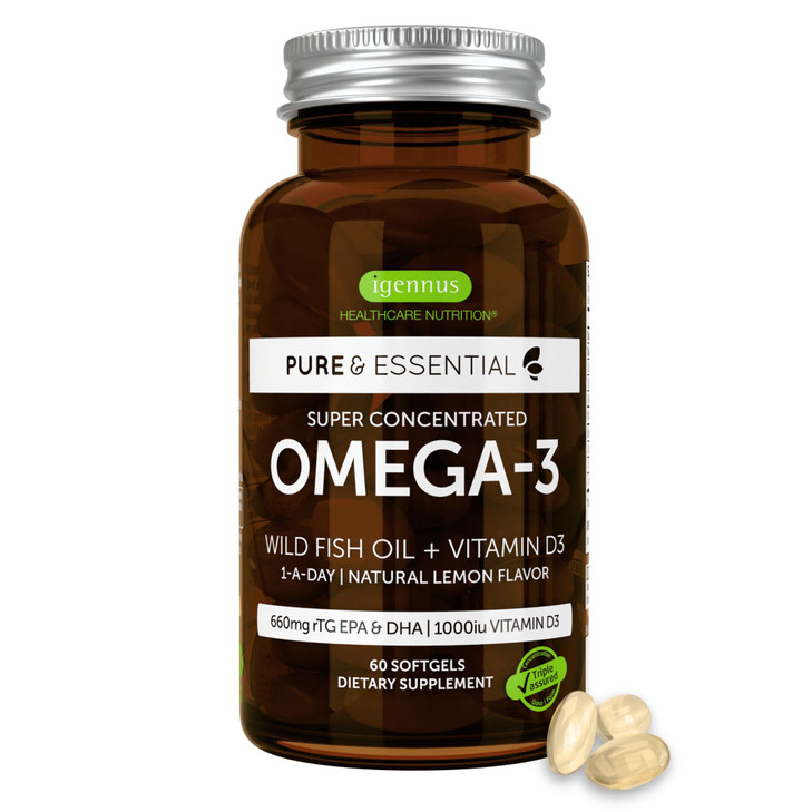 Igennus Advanced rTG Omega-3 IFOS Certified Wild Fish Oil & Vitamin D3, 1-a-Day