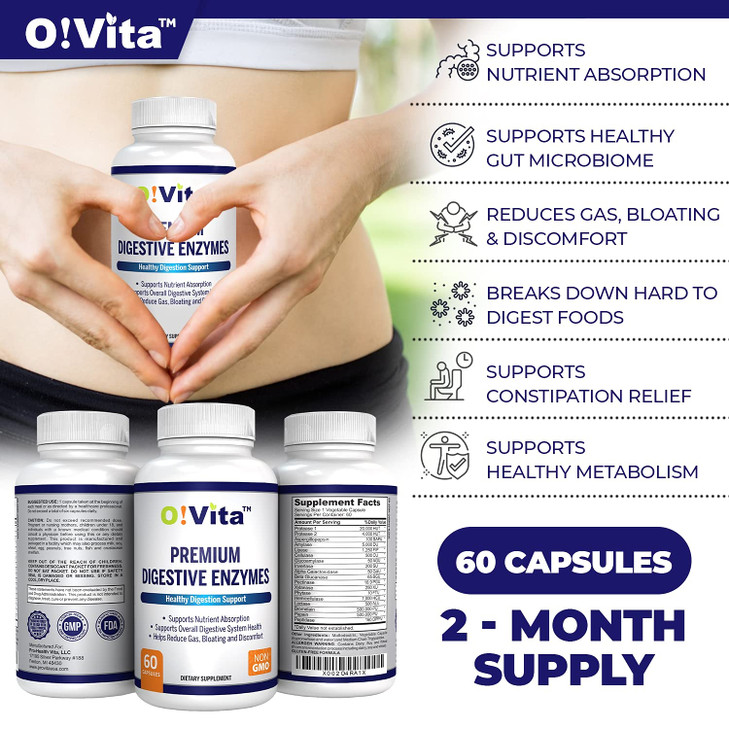O!VITA Premium Digestive Enzymes with Plant-Based enzymes, Supports Better