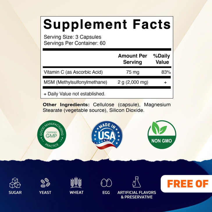 Vitamatic MSM 2000 mg with Vitamin C 75mg per Serving
