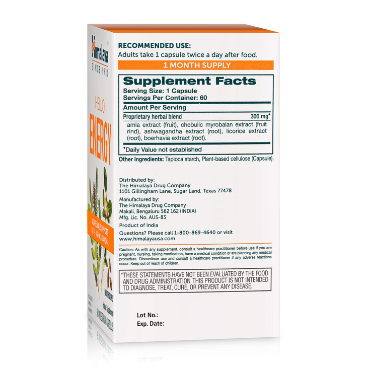 Himalaya Hello Energy Herbal Supplement with Ashwagandha, Amla, Haritaki, Daily