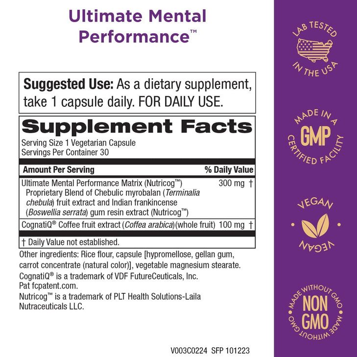 Purity Products Ultimate Mental Performance Supports Memory Recall, Mental Focus