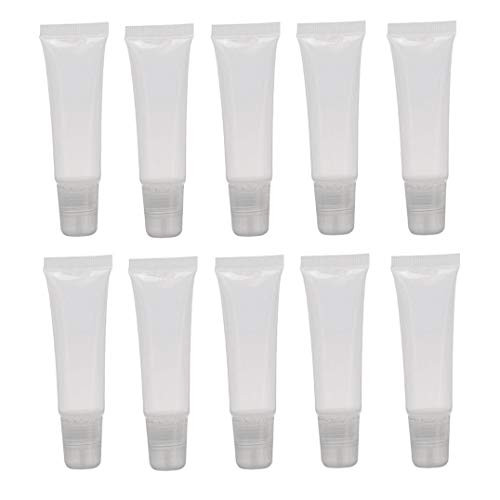 10PCS 15ML 0.5OZ Transparent Empty Mini Plastic Lip Gloss Soft Tubes with Screw Cap Lip Balm Hand Cream Holder DIY Reusable Refillable Vial Container